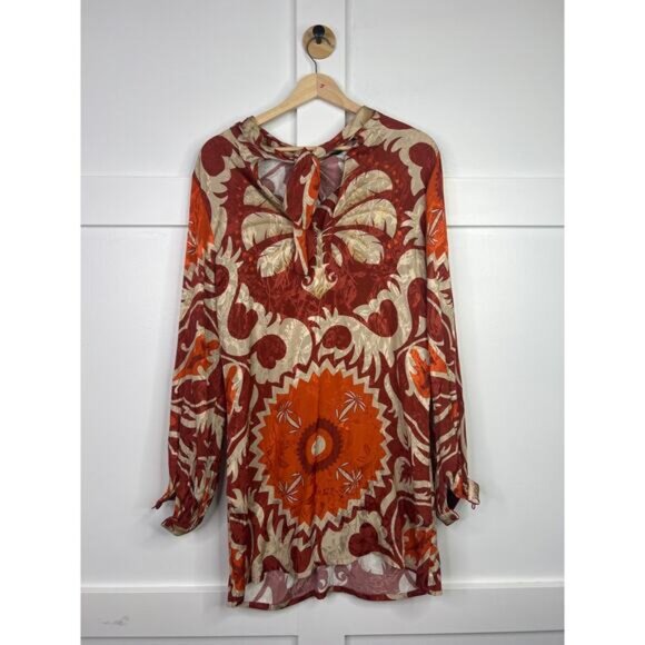 NWT Johanna Ortiz Contorno Lejano Long Sleeve Print Twist Front Mini Dress - Picture 6 of 8